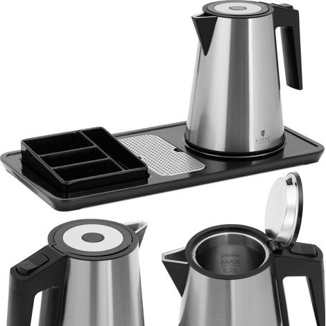 Hotel-Willkommensset, Wasserkocher mit Tablett, 1,2 l, 1800 W, silber (1/5)