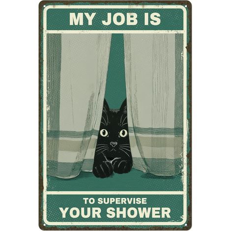 Plaque de Fer de Surveillant Chat - Décoration Murale Drôle de Salle de Bain, Affiche d'Art Métallique Retro Vintagée, Cadeau Humoristique Sympathique pour Maman et Papa Chat, 20x30 Cm (1/5)