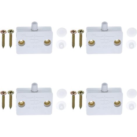 Lot de 4 interrupteurs de porte à bouton-pression - 230 V - Pour porte de meuble - Interrupteur électrique - Support de porte - Interrupteur de fin de course - Blanc (1/5)