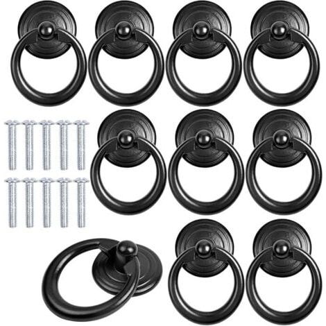 Lot de 10 poignées de meuble noires en métal pour porte, tiroir, poignée de meuble ronde classique avec vis pour armoire, placard, commode (1/5)