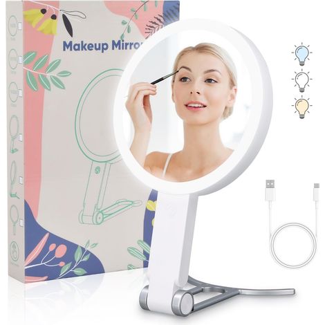 Miroir Grossissant Lumineux 20X/1X avec 64LED Double Face Rechargeable Éclairant pour Maquillage, Salle de Bain, Voyage, Bureau (20X Blanc) (1/5)