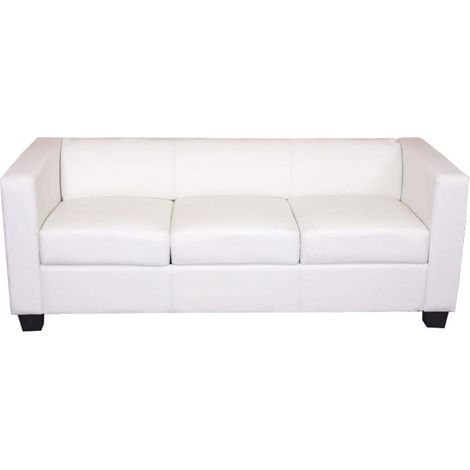 Divano sofa 3 posti lounge moderno elegante serie Lille M65 75x191x70cm ecopelle bianco