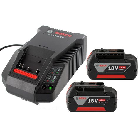 2 X Bosch 18v 4Ah Li-ion Coolpack Batteries Lithium Ion + AL1860 Turbo Charger