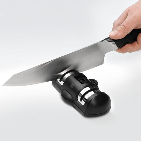 Afilador de cuchillos de cocina manual profesional Xiaomi para cuchillos de acero inoxidable y cerámica de todos los tamaños, base antideslizante, color negro. (1/5)