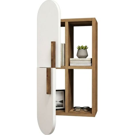 Dmora - Regal Dfirman, Gestell, Wandregal, Mehrzweckregale, 35x22h60 cm, Walnuss und Weiß