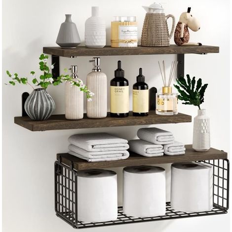 Wandregale aus Holz und Metall – TYRESES Dreiteiliges schwebendes Wandregal-Set – Industriedesign, geeignet für Wohnzimmer, Schlafzimmer und Küche (1/4)