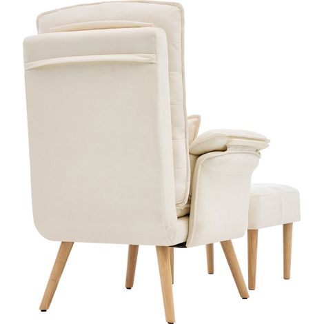 Poltrona relax reclinabile con pouf in lino beige, 5 posizioni, con cuscino (1/5)
