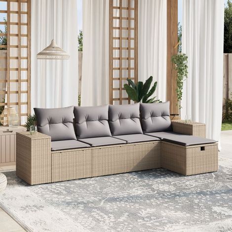 vidaXL 5 Piece Garden Sofa Set with Cushions Mix Beige Poly Rattan (1/4)