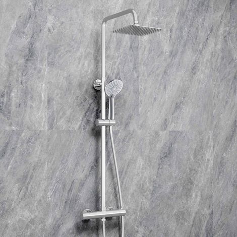 Sky Bathroom Square Exposed Thermostatic Mixer Shower Chrome Valve Twin Head Set (1/5)