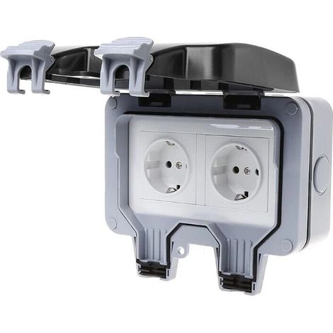Prise Murale Extérieure IP66 - 2 Prises 16 A 220-250 V - Étanche et Antipoussière - Pour Jardin Atelier Garage - 1 Pièce (1/5)