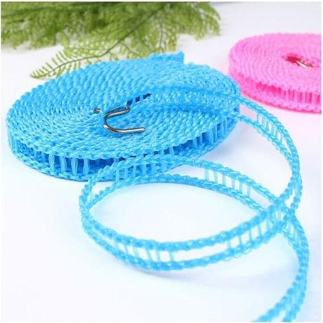 Corde à linge simple, antidérapante et coupe-vent pour le séchage en extérieur, idéale pour les voyages et le camping (bleue) - 3 x 1,3 cm (1/5)