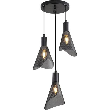 ZOLGINAH Suspension Luminaire Industriel, Plafonnier Vintage Noir, Lustre avec Abat-jour PVC pour Chambre, Salon, Restaurant, Bar, 3 Lumières E14(Sans Ampoule) (1/5)