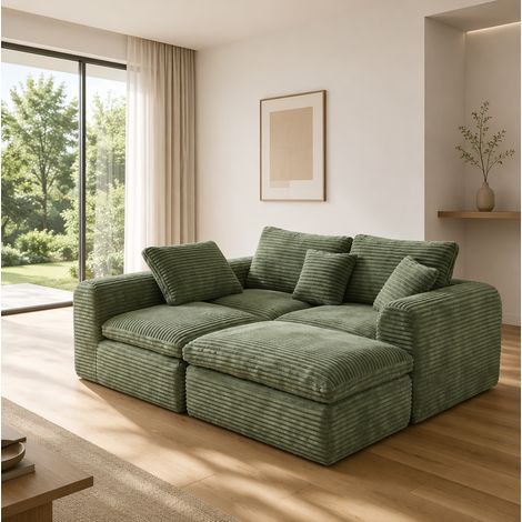 Divano modulare 3 posti in velluto a coste verde 280 x 180 x 65 cm OKWISH (1/5)