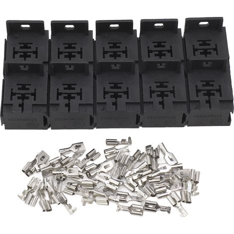 Lot de 10 supports de relais 5P 40A avec 50 bornes pour alarmes de voiture, phares et démarrage à distance