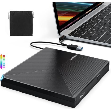 Graveur DVD Externe USB 3.0 Type-C, Plug and Play CD/DVD +/-RW Drive, Mince Lecteur CD DVD Externe pour PC Portable de Bureau iMac MacBook Pro/Air Windows 11/10/8/7/XP Linux Mac OS (1/5)
