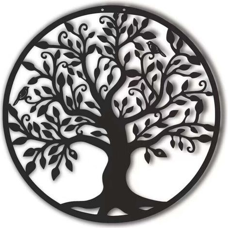 Arbre De Vie En Métal Décoration Murale Silhouette Art Pour Cadeau Intérieur Cadeau Extérieur Jardin Maison Décoration (Noir, 40x40cm) (1/4)