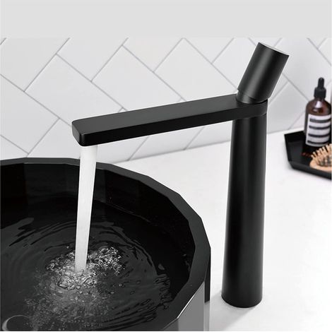 Moderne Robinet Salle de Bain Cascade, Design Elégant Robinet Lavabo Cascade, Mitigeur Salle de Bain en Laiton, Eau Chaude et Froide Disponible-noir (1/3)