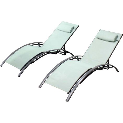Conjunto de 2 tumbonas de aluminio y textileno verde pastel BAHIA