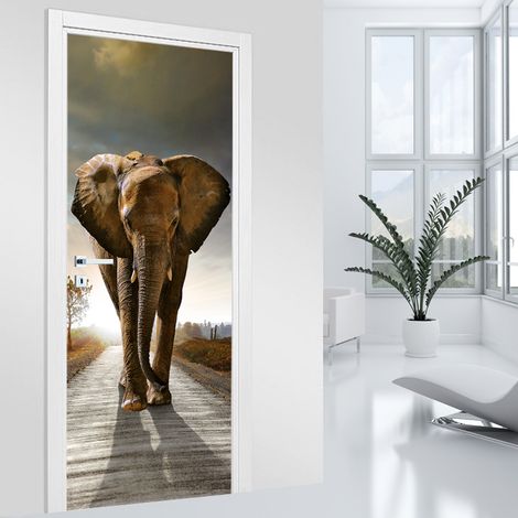 Stickers pour porte - Éléphant - 93 x 205 cm - Adhésif MAT (1/2)