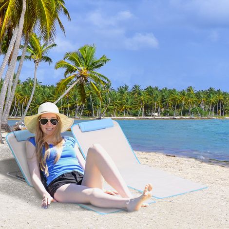 Beige - Transat de plage Canais de soleil Chaise longue de jardin, pliable, dossier réglable, poche latérale, 48 cm x 134 cm x 33-43 cm