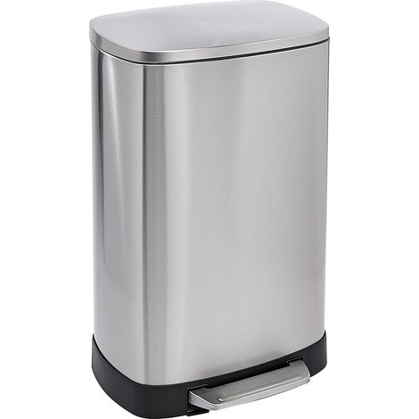 Poubelle Rectangulaire à fermeture lente et à base surélevée, 50 litres, Argenté (1/5)