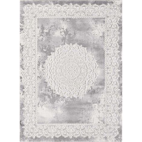 Tapis oriental 300x400 gris clair rectangle motif ancestral LYN7 BALROD