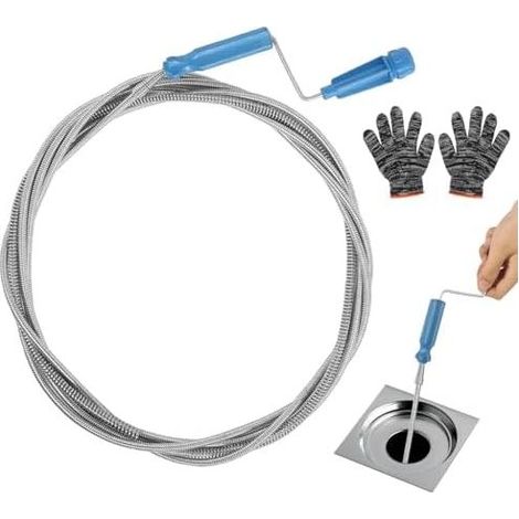 m Abflussreinigungsspirale, 10 mm x 5 m Professionelle Toilettenabflussreinigungsspirale mit flexibler Kurbel, spiralförmig zur Reinigung von Abflüssen in Toiletten und Küchen - (1/5)