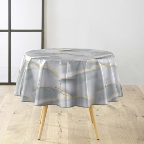 Nappe Toile Cirée Ronde "Marbrelle" 160cm Gris