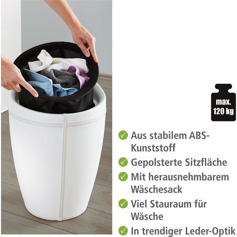 WENKO, Hocker Candy Black in Lederoptik - Badhocker, mit abnehmbarem Wäschesack