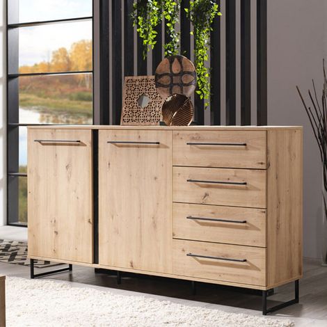 Credenza Ceredano, Madia 4 Cassetti, 2 Ripiani, Apertura Battente e Scorrevole, 159x42x95h cm Marrone Rovere Nodi (1/5)