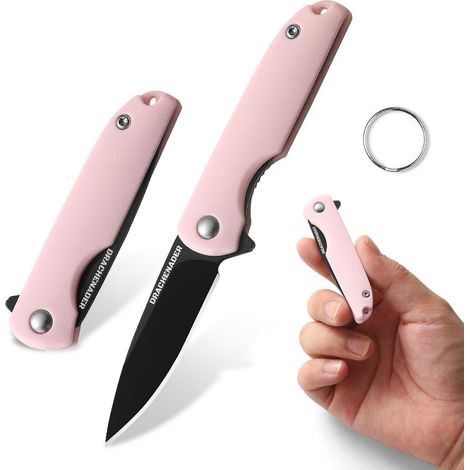 Couteau pliant avec Liner-Lock, ouverture une main, lame 5,2 cm, Noir-Rose