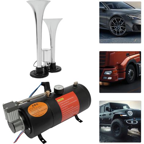 Modifizierte Autoaufblaspumpe + Gashörner, tragbare Luftkompressorpumpe mit Lufthörner, 38  14  18,8 cm