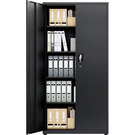 Armoire en Acier Armoire de Bureau Rangement 5 Niveaux avec Serrure Étagères Réglables Portes Battantes Métallique pour Bureau Garage Cuisine Atelier 80×40×181.5 cm (1/5)