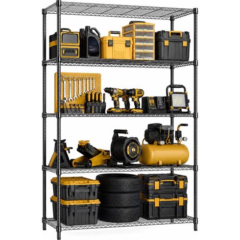 Étagère Métallique Robuste à 5 Niveaux, Capacité de Charge 794,5 kg, Étagère de Rangement en Acier pour Garage, Cave, Cellier et Atelier, Noir Brillant, 40 cm D × 115 cm W × 178,7 cm H (1/5)