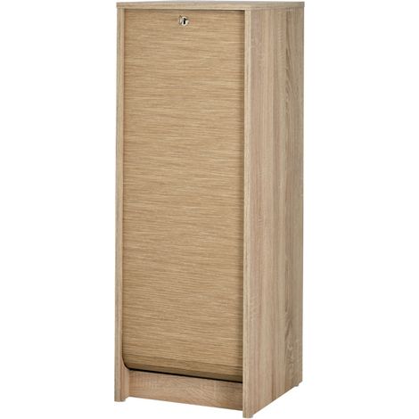 Beaux Meubles Pas Chers – Classeur à rideau chêne naturel 6 niches L 37.8 cm H 103.8 cm P 38.4 cm – 4 étagères réglables – Meuble éco-conçu fabriqué en France (1/4)