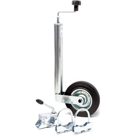 Wiltec Stützrad für Anhänger bis 362 kg ø48 mm, Bugrad inkl. Klemmhalter & Schellen, Abstellstütze mit pannensicheren Reifen