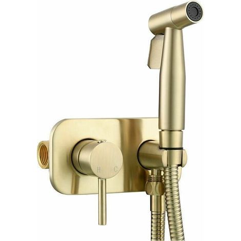 Kit de douchette WC comprenant un pulvérisateur bidet en laiton pour une hygiène personnelle, à fixer au mur avec une finition en or. (1/4)