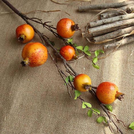 6 branches de grenadier artificielles en mousse de haute qualité, fleurs artificielles simulées, plantes fruitières, composition florale pour balcon