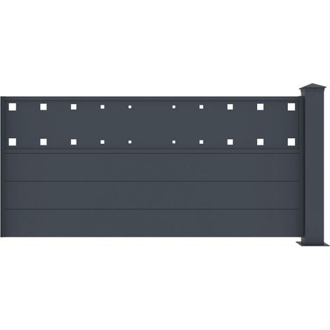 Clôture aluminium anthracite 190x89 cm X-Metal avec poteau (1/2)