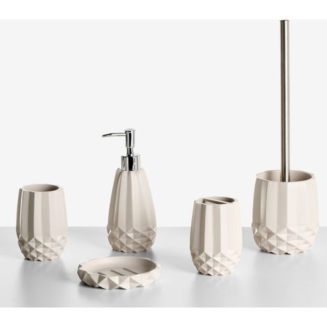 Conjunto de 5 accesorios de baño jabonera dispensador de jabón escobilla de inodoro vaso soporte para cepillos de dientes beige Samiria