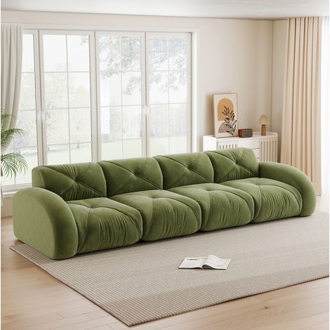 Canapé modulaire 4 places vert en chenille sans cadre au design antidérapant (1/5)
