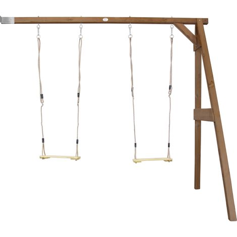 Portique mural en bois FSC avec 2 balançoires pour enfants – Pour extérieur – Stabilité renforcée avec croisillons – 100% Hemlock – AXI (1/6)