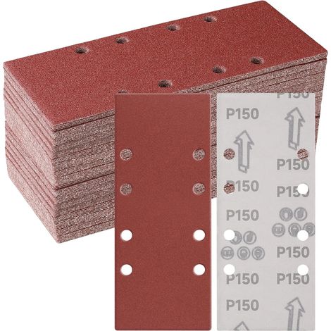 50 Feuilles Abrasives, 93x230mm, Grain 150, Oxyde D'aluminium, Pour Ponceuse Vibrante