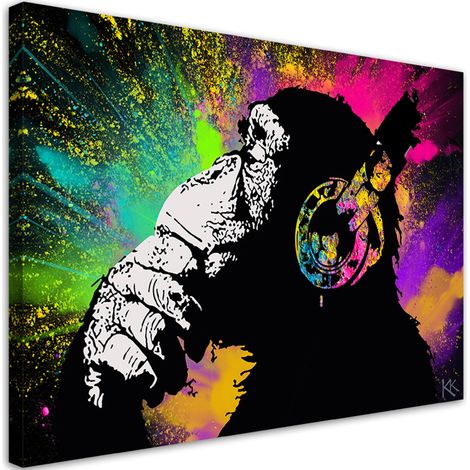 Quadro su tela, Monkey colorata di Banksy - 100x70 (1/4)
