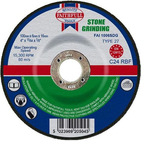 Faithfull Depressed Centre Stone Grinding Disc 100 x 6 x 16mm FAI1006SDG