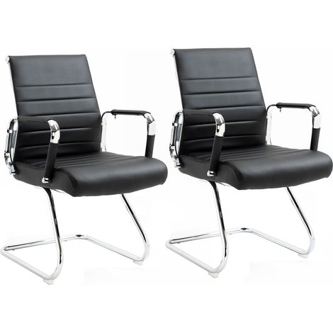 SVITA OFFICE COMFORT Lot de 2 chaises visiteur en similicuir avec accoudoirs, chaise cantilever, chaise de conférence sans roulettes, fauteuil de bureau, similicuir noir (1/5)