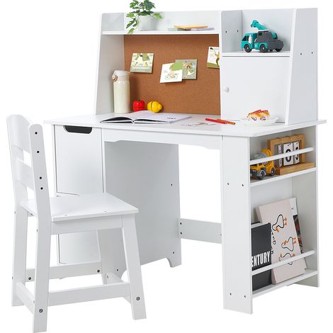 GARVEE -Ensemble Bureau Enfant Blanc Bois avec Étagère Rangement Table Étude Fille Garçon 9645,7101 cm (1/5)