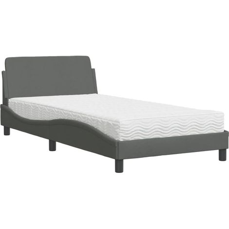 Lit simple,Lit adulte,Lit avec matelas gris foncé 100x200 cm tissu CFW63209 (1/5)