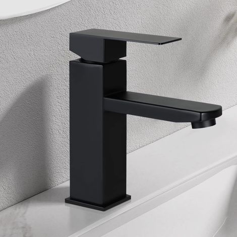 GBLY Wasserhahn Bad Waschtischarmatur Waschbecken - Armatur Schwarz Warm- und Kaltwasserhahn Hochdruck Edelstahl Kaltwasser Mischbatterie Einhebelmischer Badarmatur, Für Badezimmer