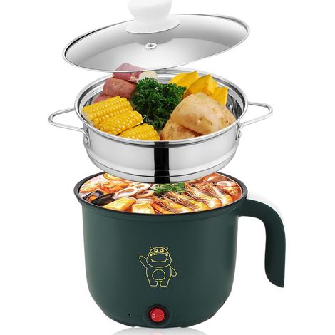 Casserole électrique, Mini fondue électrique, 1,8 L, Multicuiseur portable antiadhésif, Casserole pour soupes rapides, Idéale pour la maison, le bureau et les résidences étudiantes + Cuiseur vapeur (1/5)